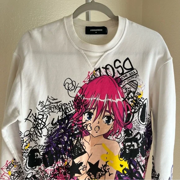Dsquared2 Japanese Manga Graffiti Print French Terry Sweatshirt Size M